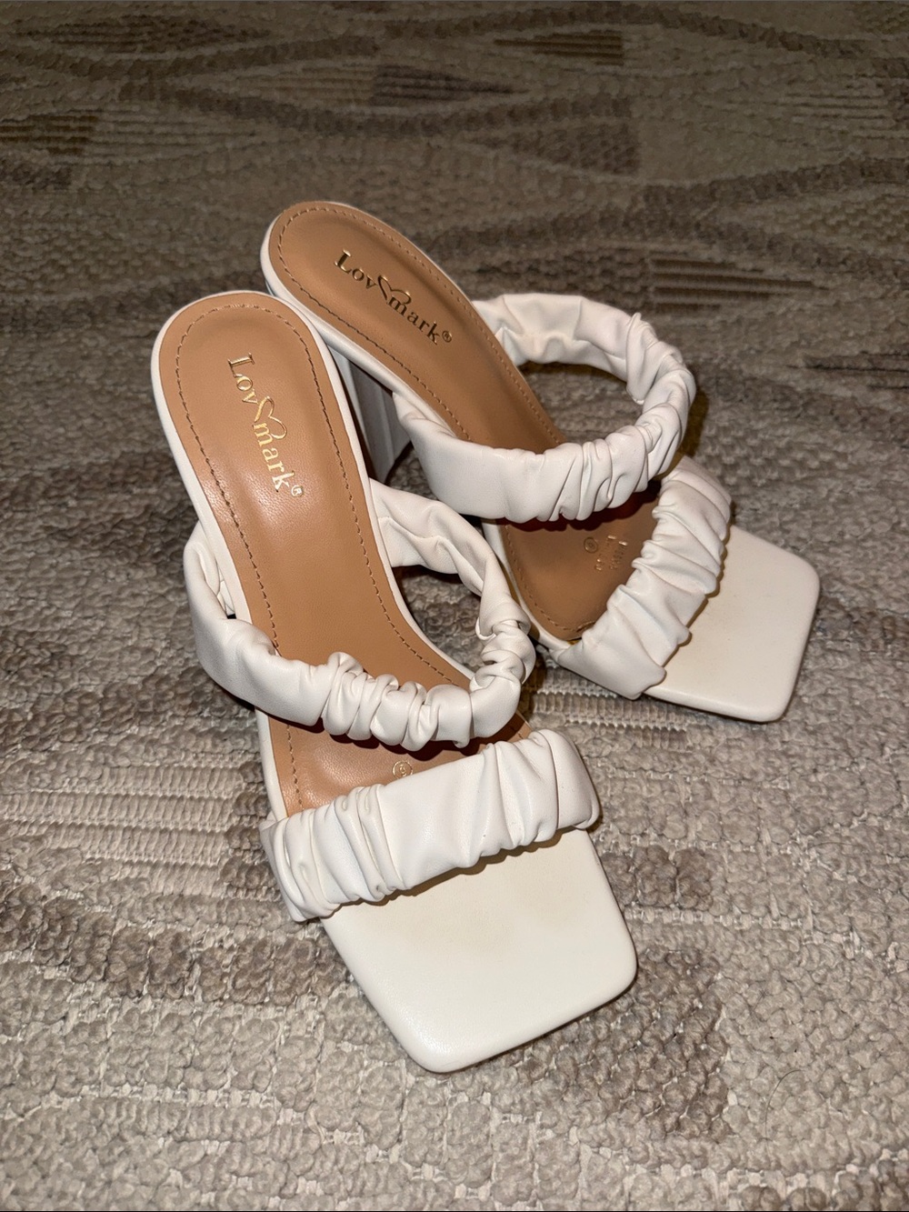White Ruched Strap Heeled Sandals
